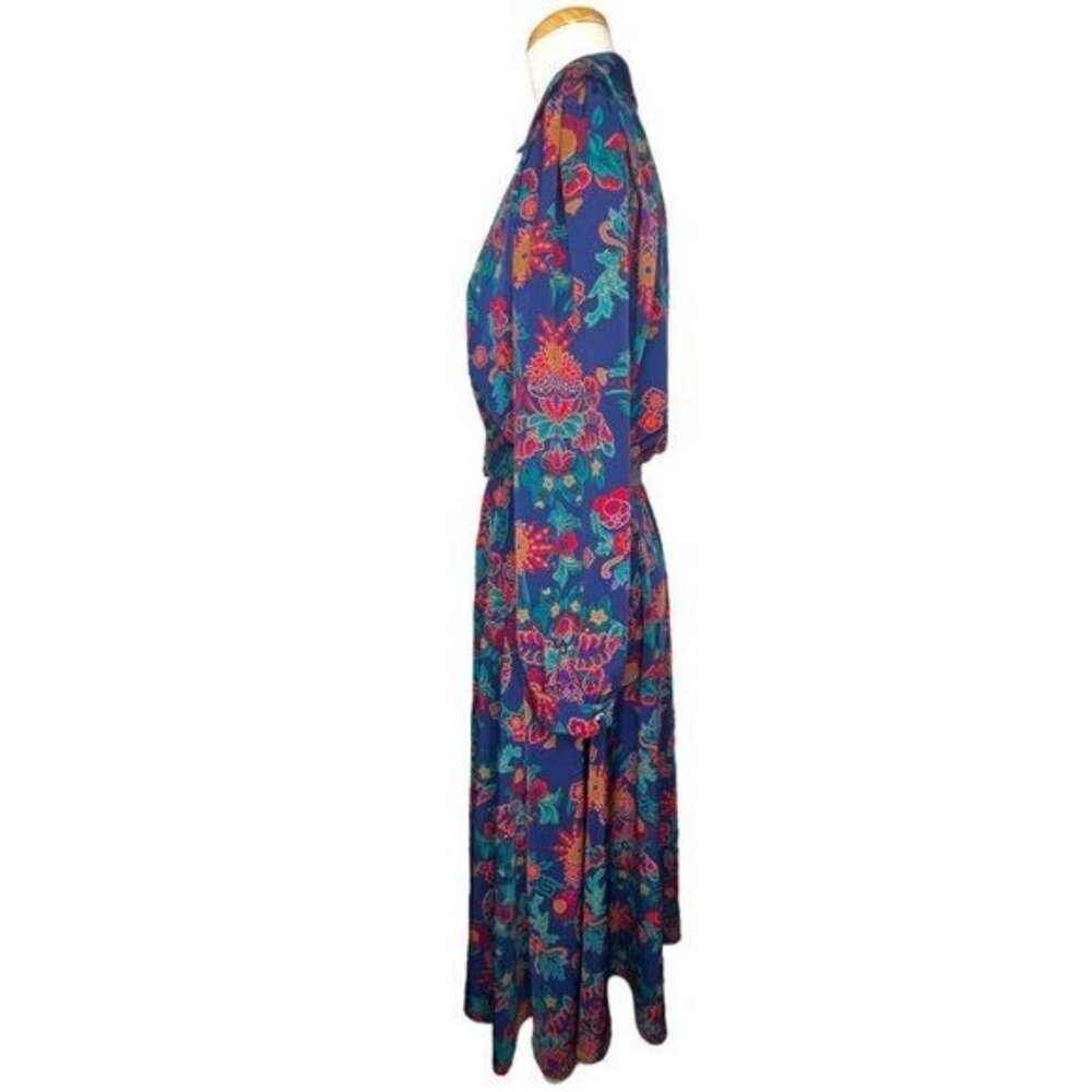 Schrader Long Sleeve 80s Floral Shirt Belted Dress With Jewel Button Cuffs Sz 8 - Picture 11 of 16